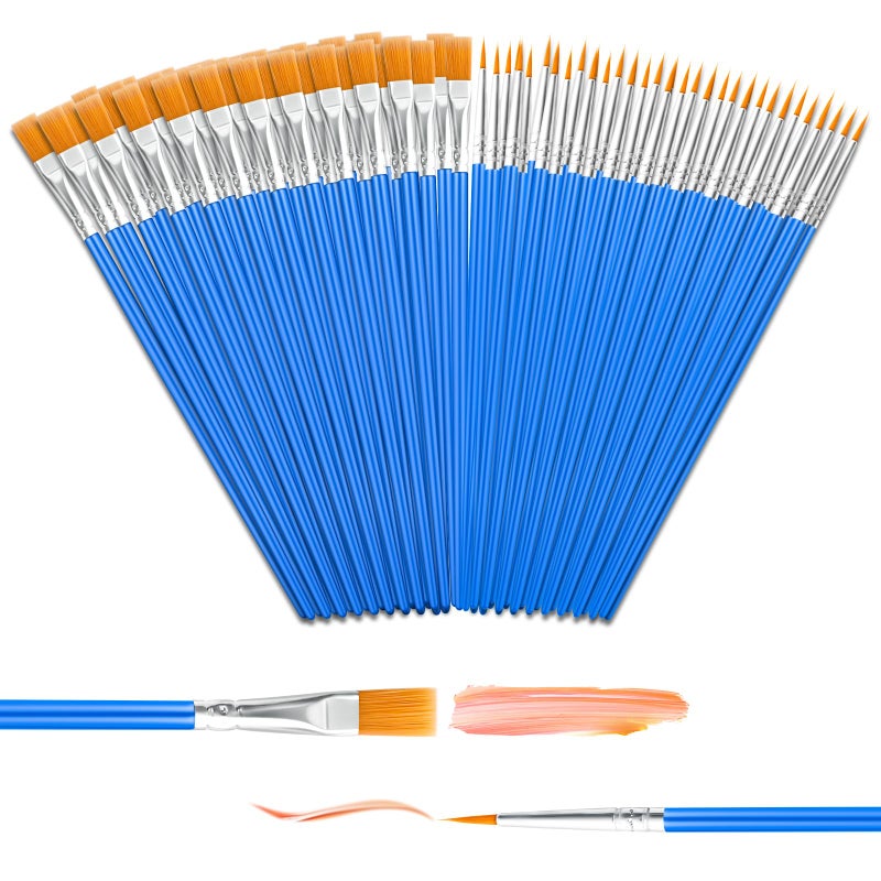 Blablaovy Small Paint Brush 80 Pcs Flat Round Acrylic Paint Brushes Bulk for Touch Up Watercolor Oil Canvas Face Painting Paint Brushes for Kids Classroom Students and Paint Parties - Image 2