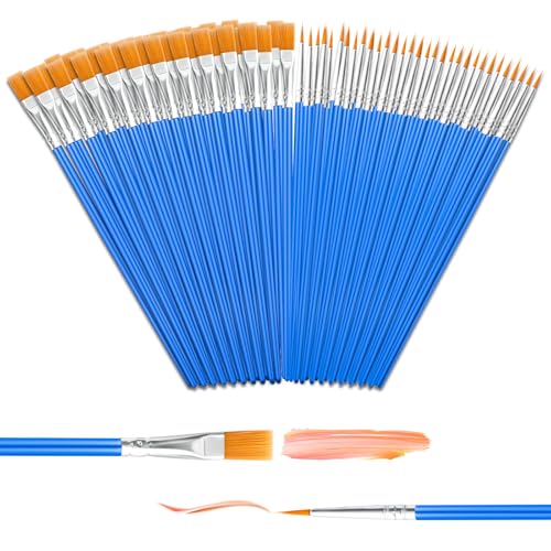 Blablaovy Small Paint Brush 80 Pcs Flat Round Acrylic Paint Brushes Bulk for Touch Up Watercolor Oil Canvas Face Painting Paint Brushes for Kids Classroom Students and Paint Parties - Image 1