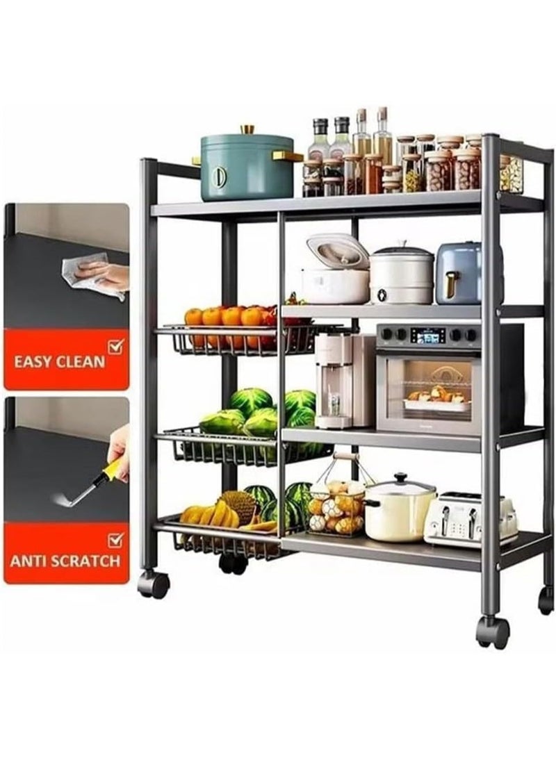BLOOMING TIME Kitchen Storage Trolley, 4-Tier Metal Heavy Duty Storage Shelving Unit With Wheels, Adjustable Height, Mobile Utility Service Cart, Organizer Shelves For Garage Kitchen - Image 5