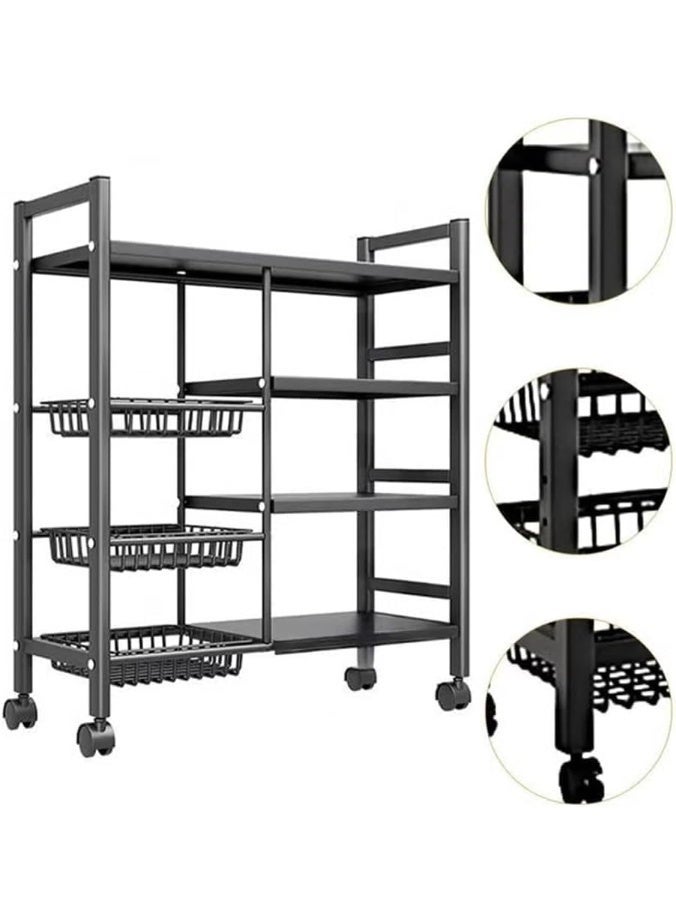 BLOOMING TIME Kitchen Storage Trolley, 4-Tier Metal Heavy Duty Storage Shelving Unit With Wheels, Adjustable Height, Mobile Utility Service Cart, Organizer Shelves For Garage Kitchen - Image 2