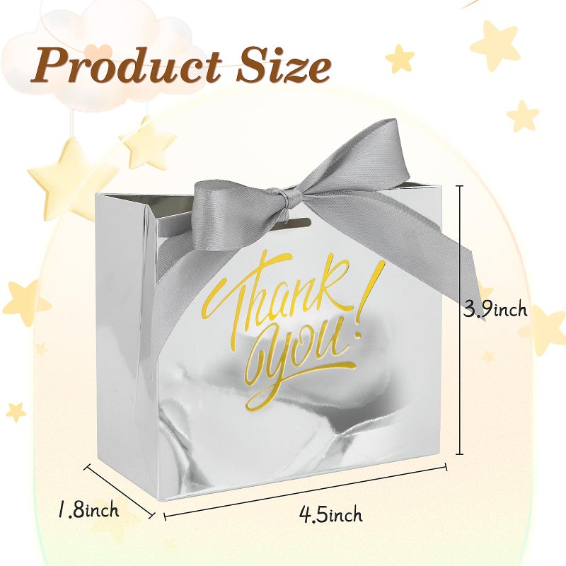 DOYIDE 100 Pack Small Thank You Gift Bags, 4.5x1.8x3.9in Party Favor Bags Boxes with Bow Ribbon, Small Paper Gift Bags with Gold Foil Printed, Mini Candy Treat Bags for Birthday Wedding Party Holiday - Image 4