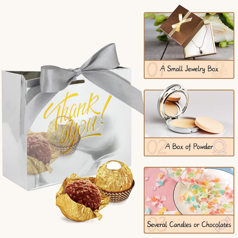 DOYIDE 100 Pack Small Thank You Gift Bags, 4.5x1.8x3.9in Party Favor Bags Boxes with Bow Ribbon, Small Paper Gift Bags with Gold Foil Printed, Mini Candy Treat Bags for Birthday Wedding Party Holiday - Image 2