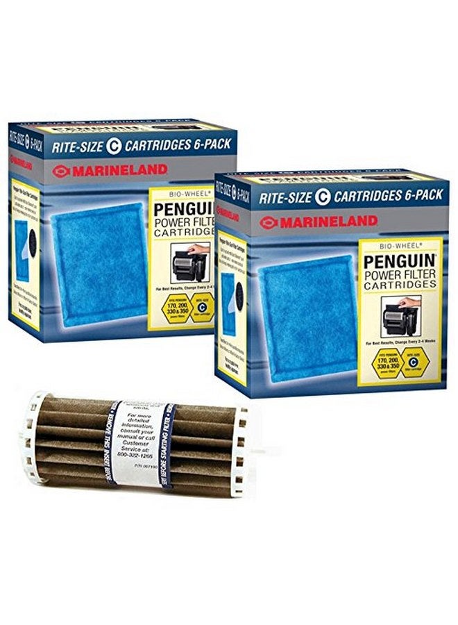 بنجوين مجموعة مكونة من 12 خرطوشة فلتر بديلة لعجلات Penguin Marineland BIO-Wheel 200 & 350 وحزمة تجميع العجلات الحيوية