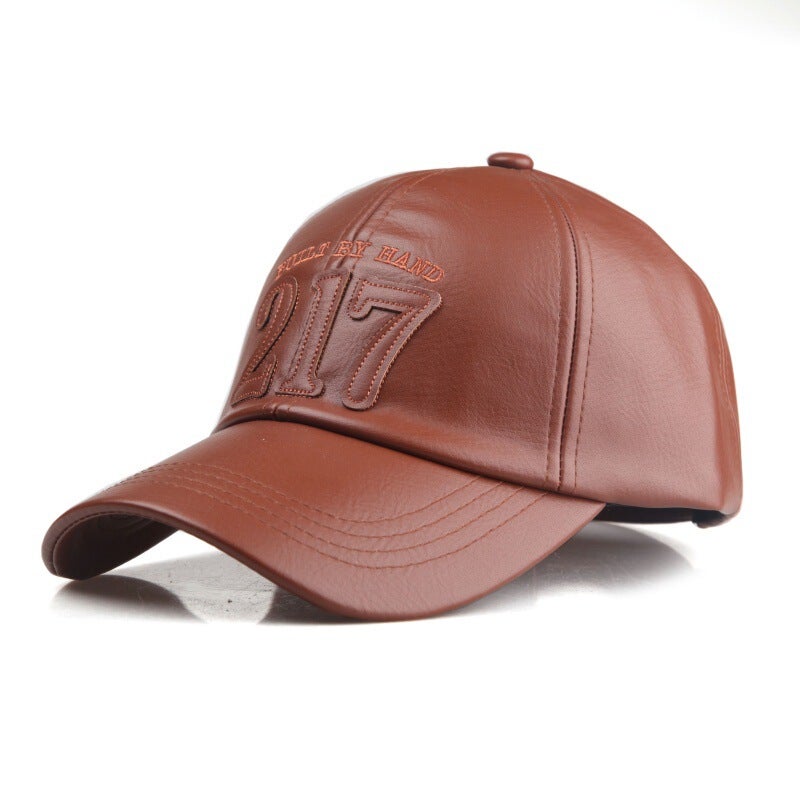 Baseball Cap European Unisex Fashion Large Face Autumn Winter High Grade Leather Hat - Image 4