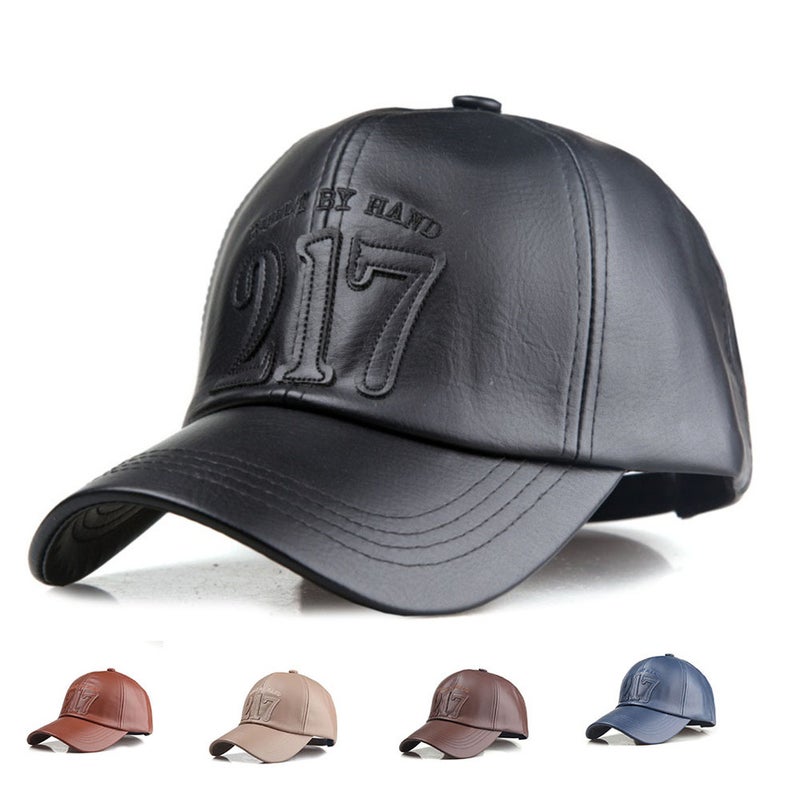 Baseball Cap European Unisex Fashion Large Face Autumn Winter High Grade Leather Hat - Image 2