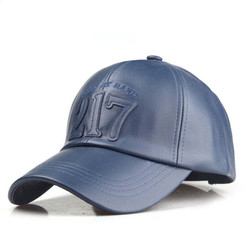 Baseball Cap European Unisex Fashion Large Face Autumn Winter High Grade Leather Hat - Image 3