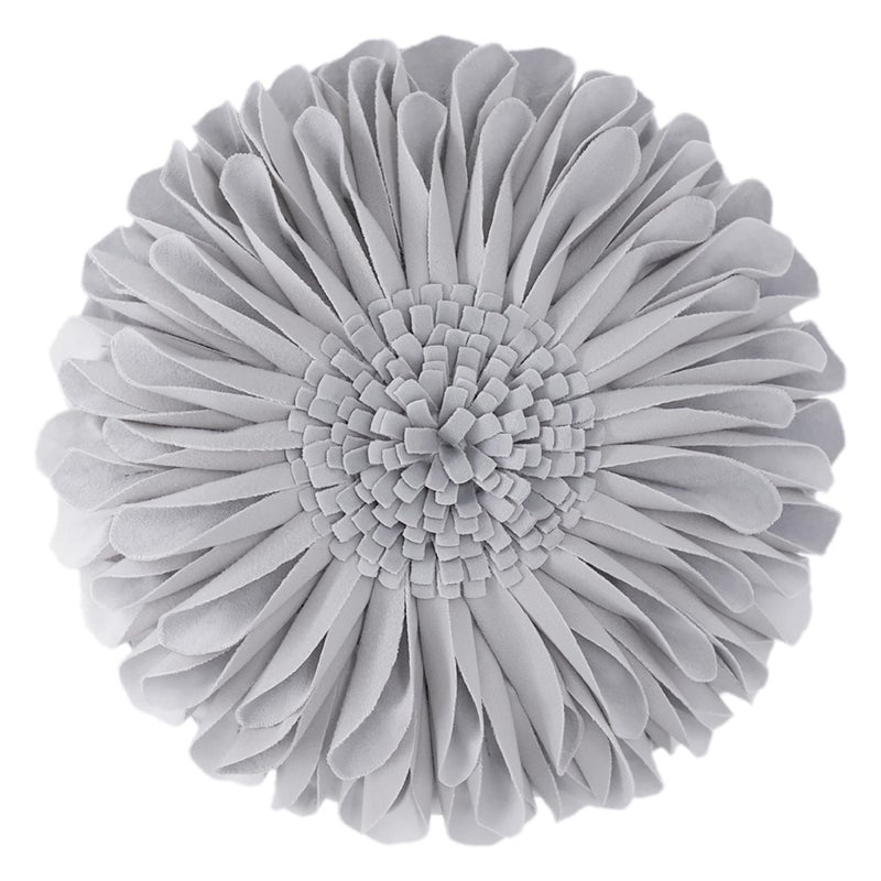 JWH Handmade 3D Flower Throw Pillow Covers Aesthetic Decorative Velvet Sunflower Accent Pillow Case Round Pillowcase Soft Cushion Couch Bedroom Living Room Bed 12 Inch Grey - Image 1