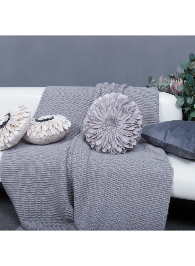 JWH Handmade 3D Flower Throw Pillow Covers Aesthetic Decorative Velvet Sunflower Accent Pillow Case Round Pillowcase Soft Cushion Couch Bedroom Living Room Bed 12 Inch Grey - Image 4