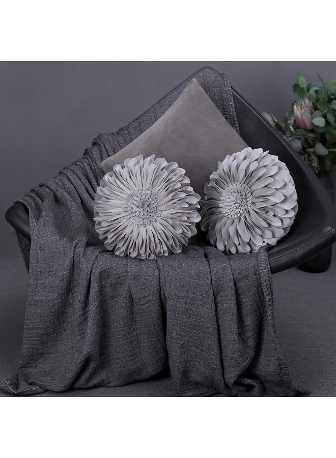 JWH Handmade 3D Flower Throw Pillow Covers Aesthetic Decorative Velvet Sunflower Accent Pillow Case Round Pillowcase Soft Cushion Couch Bedroom Living Room Bed 12 Inch Grey - Image 5