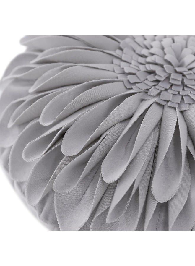 JWH Handmade 3D Flower Throw Pillow Covers Aesthetic Decorative Velvet Sunflower Accent Pillow Case Round Pillowcase Soft Cushion Couch Bedroom Living Room Bed 12 Inch Grey - Image 2