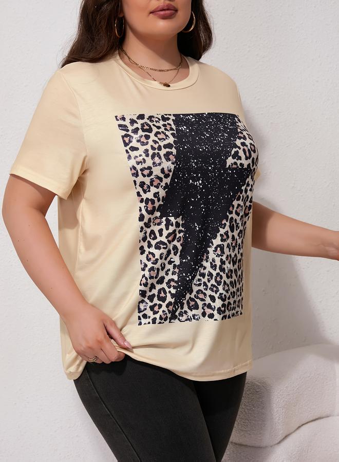 Take Two Plus Size Yellow Leopard Print Sequin Embellished T-Shirt - Image 3