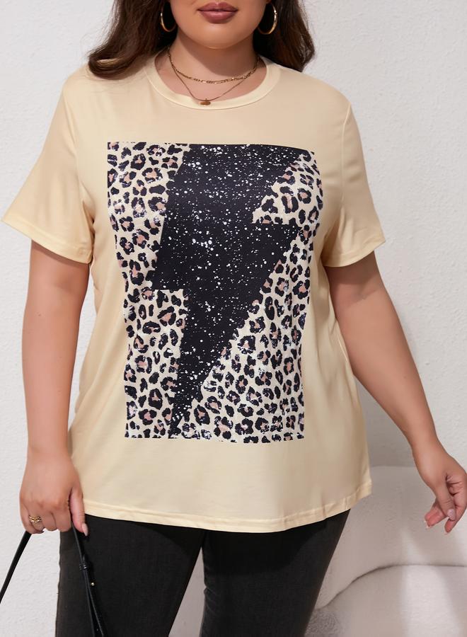 Take Two Plus Size Yellow Leopard Print Sequin Embellished T-Shirt - Image 4
