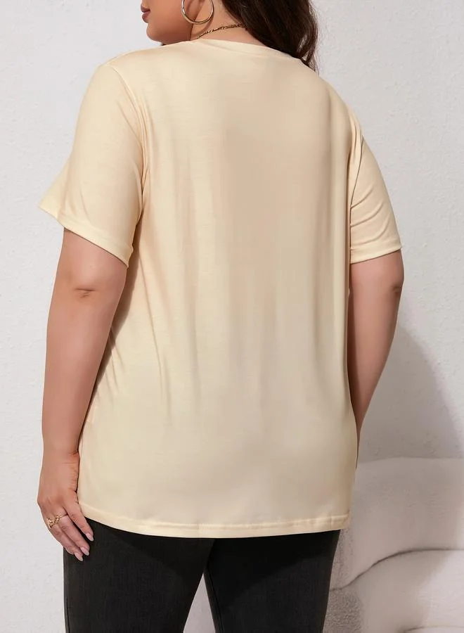 تايك تو Plus Size Yellow Leopard Print Sequin Embellished T-Shirt