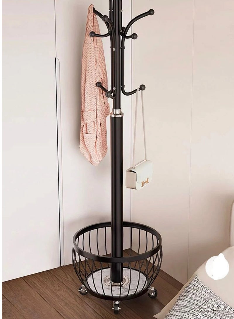 SHEE ONE 2-in-1 Clothes Rack with Smart Hook Distribution by SHEE ONE | Mobile Clothes Hanger with Wheels and Bottom Storage Basket | Elegant Coat Stand with a Circular Modern Design | Multi-Use Abaya Rack for Entryways and Bedrooms | 170×40×40 cm - Image 2