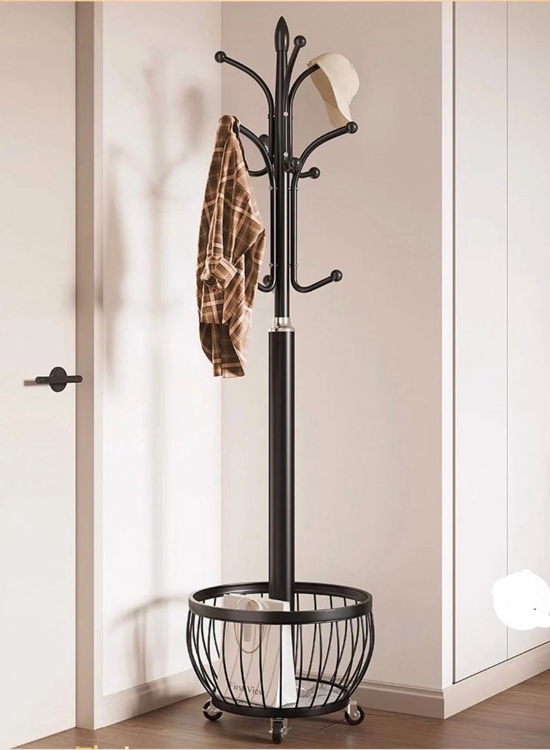 SHEE ONE 2-in-1 Clothes Rack with Smart Hook Distribution by SHEE ONE | Mobile Clothes Hanger with Wheels and Bottom Storage Basket | Elegant Coat Stand with a Circular Modern Design | Multi-Use Abaya Rack for Entryways and Bedrooms | 170×40×40 cm - Image 3