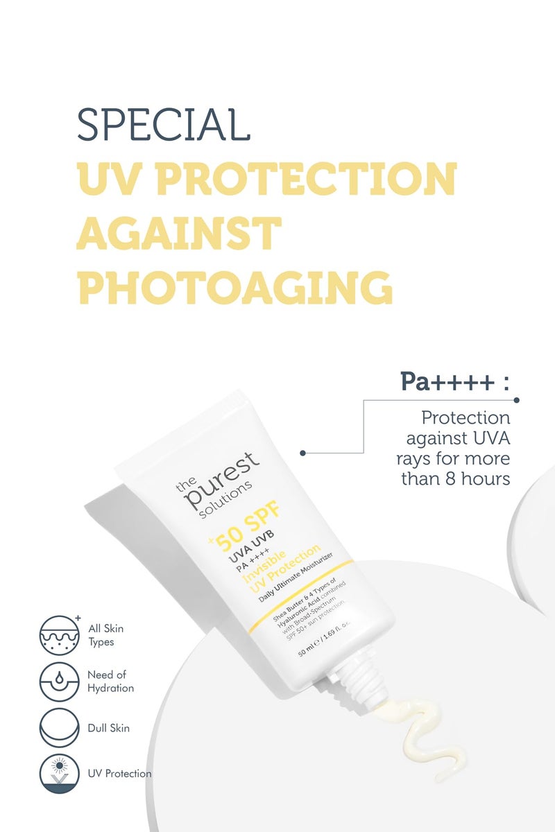 The Purest Solutions Invisible UV Protection (Daily Intensive Moisturizer SPF 50+) - Hyaluronic Acid & Shea Butter for Daily Hydration - Sunscreen - Anti-Aging Care - All Skin Types (1.69 fl. oz) - Image 3