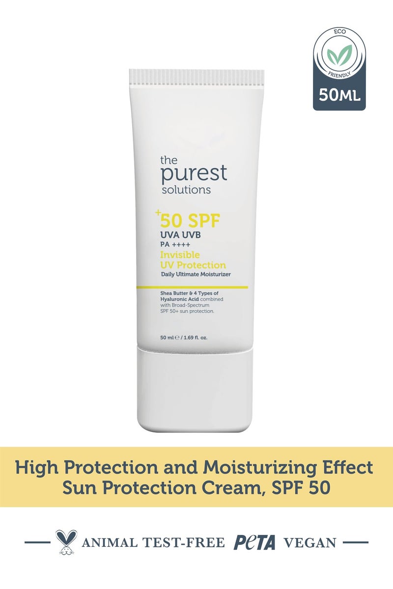 The Purest Solutions Invisible UV Protection (Daily Intensive Moisturizer SPF 50+) - Hyaluronic Acid & Shea Butter for Daily Hydration - Sunscreen - Anti-Aging Care - All Skin Types (1.69 fl. oz) - Image 2