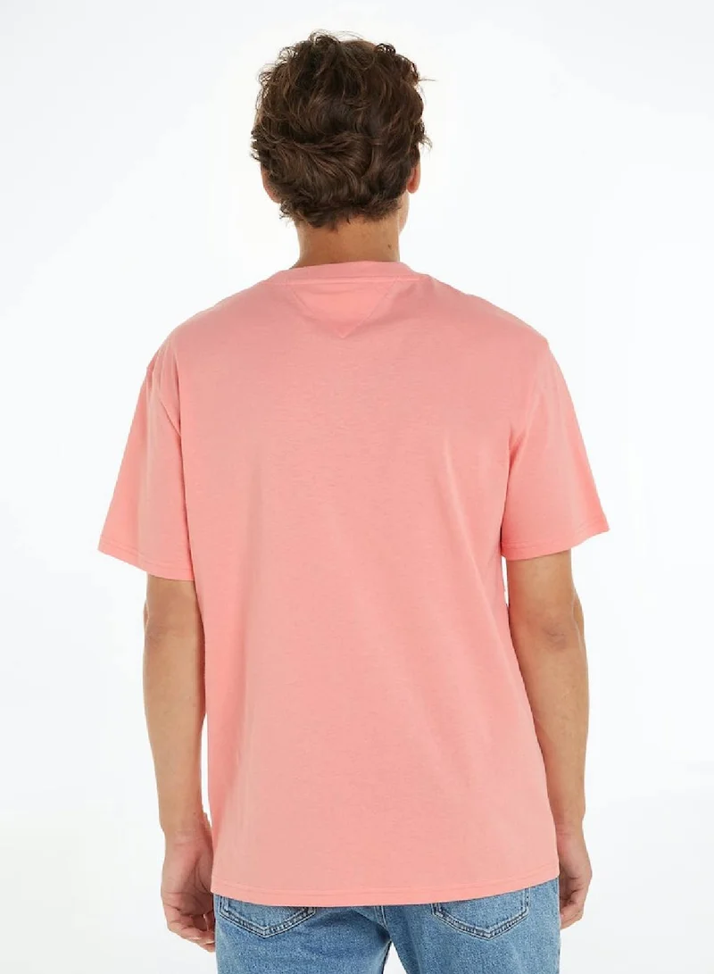 TOMMY JEANS Men's Regular Fit Spray Pop Color T-Shirt - Cotton, Pink