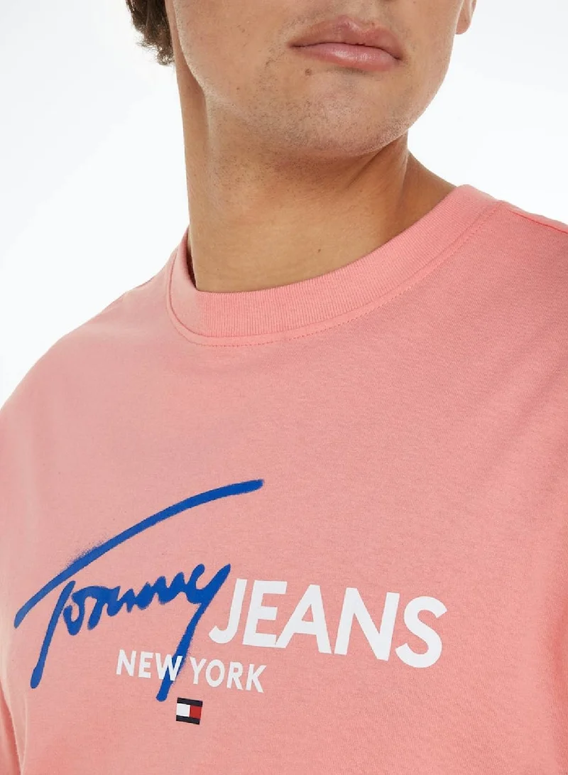 TOMMY JEANS Men's Regular Fit Spray Pop Color T-Shirt - Cotton, Pink