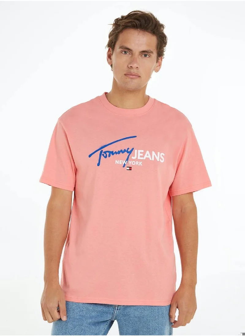 TOMMY JEANS Men's Regular Fit Spray Pop Color T-Shirt - Cotton, Pink