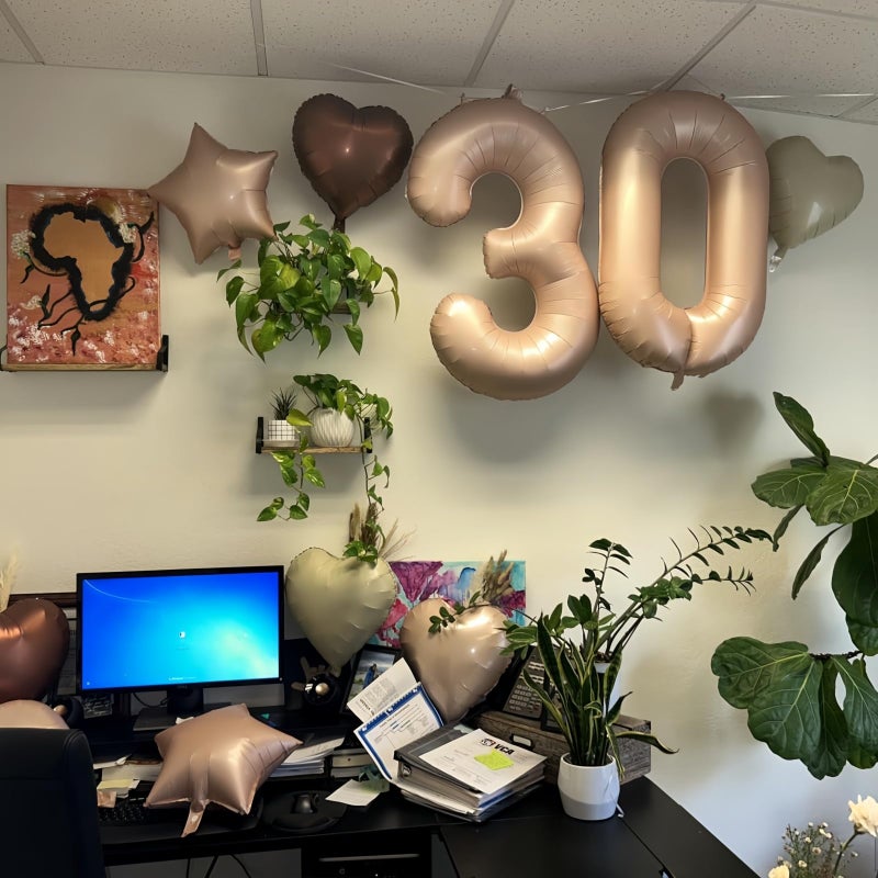 Govpy Cream 30 Balloons Decor, Beige Nude Apricot Brown Tan Foil Star Heart Balloons, 40'' White Sand Helium Neutral Number 30 Balloon for Women 30th Birthday Wedding Anniversary Party Decoration Supplies - Image 4