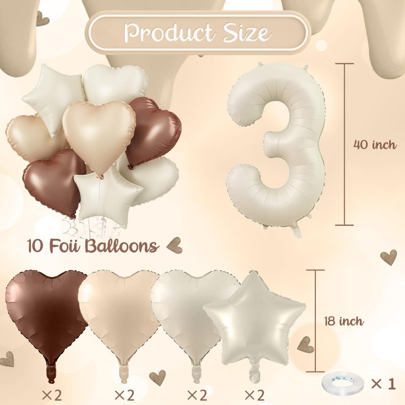 Govpy Cream 30 Balloons Decor, Beige Nude Apricot Brown Tan Foil Star Heart Balloons, 40'' White Sand Helium Neutral Number 30 Balloon for Women 30th Birthday Wedding Anniversary Party Decoration Supplies - Image 2
