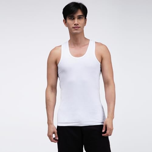 Amul Comfy Men Cotton Solid White Sleeveless Regular Fit Vest Pack of 4 - Image 2