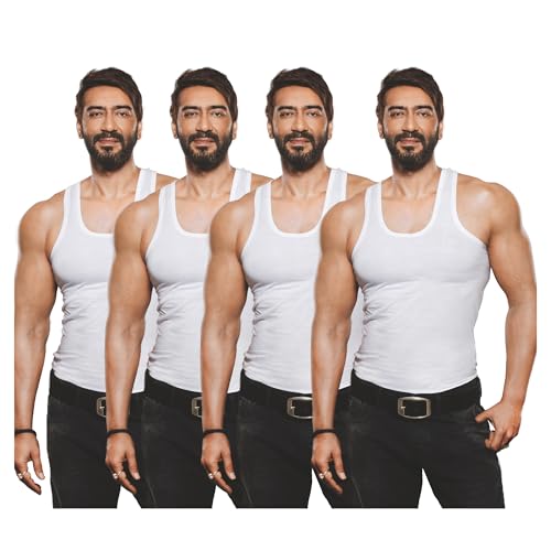 Amul Comfy Men Cotton Solid White Sleeveless Regular Fit Vest Pack of 4 - Image 1