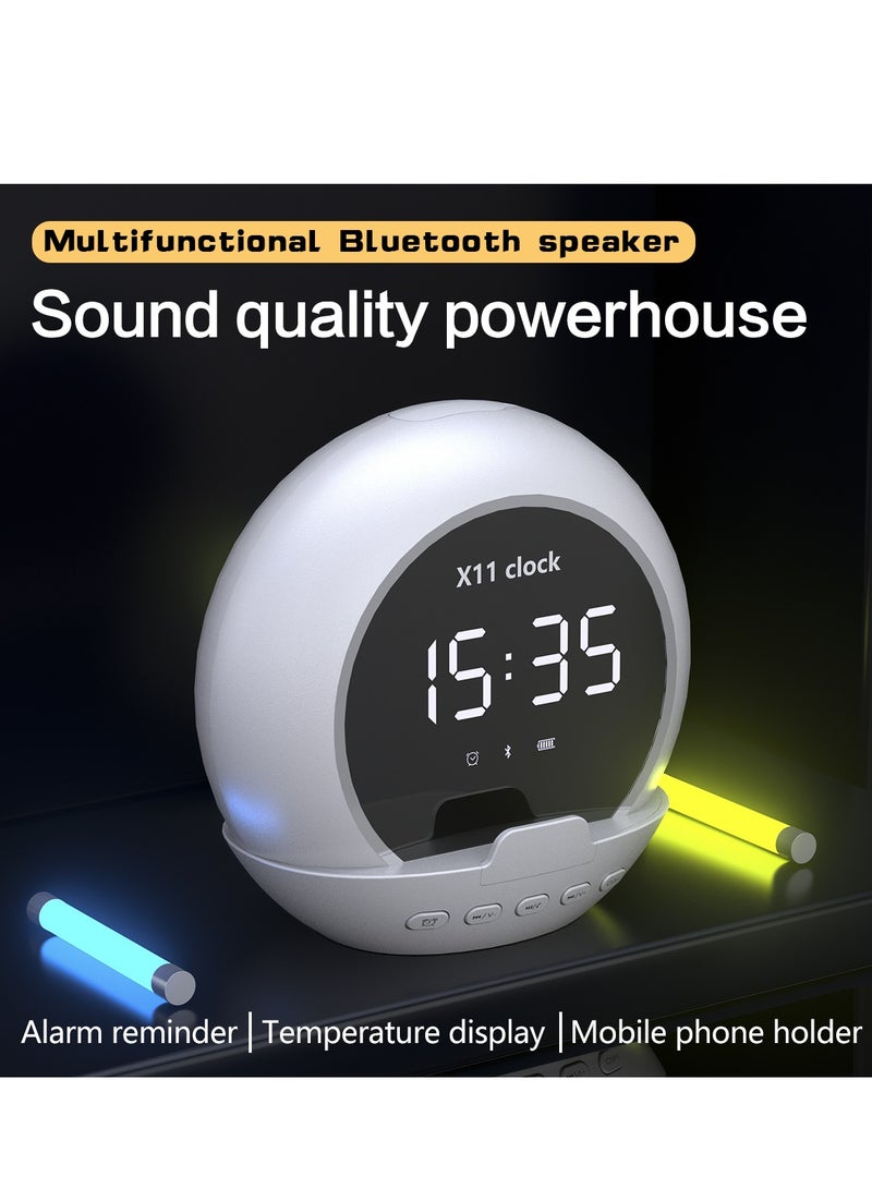 ساعة منبه لغرفة النوم/المكتب، ساعة رقمية مع مكبر صوت بلوتوث، ساعة منبه صغيرة للبالغين/المراهقين ذوي النوم الثقيل مع منبهين مزدوجين، شاشة LED مرآة، اتصال بدون استخدام اليدين. (تنسيق 12 ساعة) - Image 3