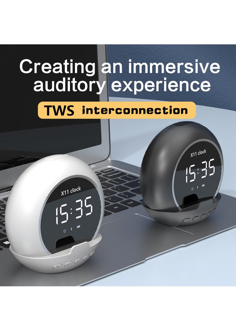 ساعة منبه لغرفة النوم/المكتب، ساعة رقمية مع مكبر صوت بلوتوث، ساعة منبه صغيرة للبالغين/المراهقين ذوي النوم الثقيل مع منبهين مزدوجين، شاشة LED مرآة، اتصال بدون استخدام اليدين. (تنسيق 12 ساعة) - Image 5