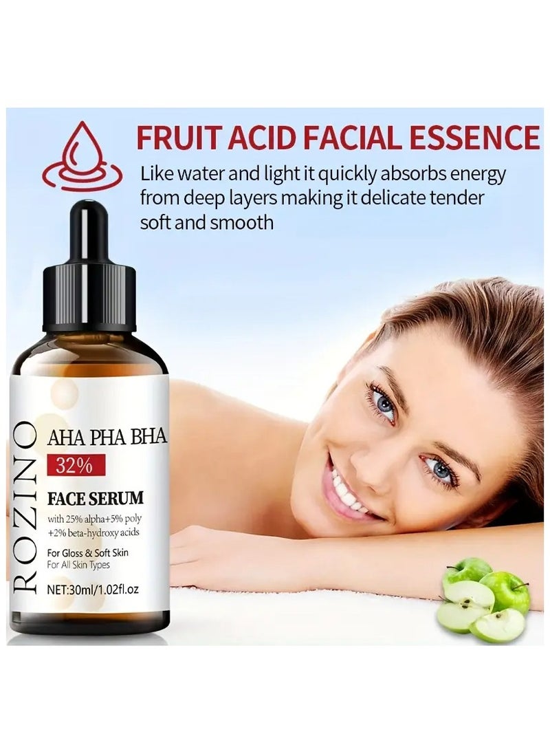 Rozino - AHA PHA BHA 32% Face Serum, 30ml/1.02fl.oz - Exfoliating Glycolic Acid Complex For Deep Hydration, Moisturizing, Firming Skin & Elasticity Boost, Suitable For All Skin Types - Image 1