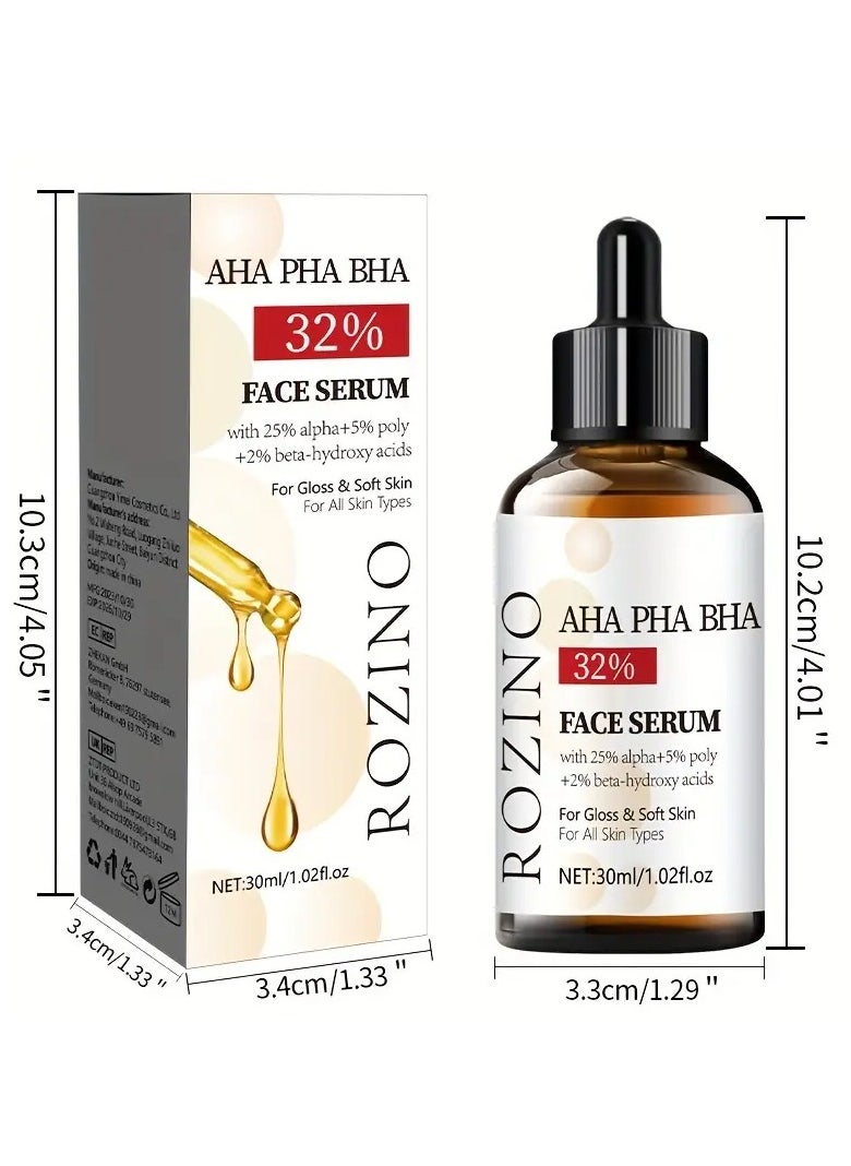 Rozino - AHA PHA BHA 32% Face Serum, 30ml/1.02fl.oz - Exfoliating Glycolic Acid Complex For Deep Hydration, Moisturizing, Firming Skin & Elasticity Boost, Suitable For All Skin Types - Image 1