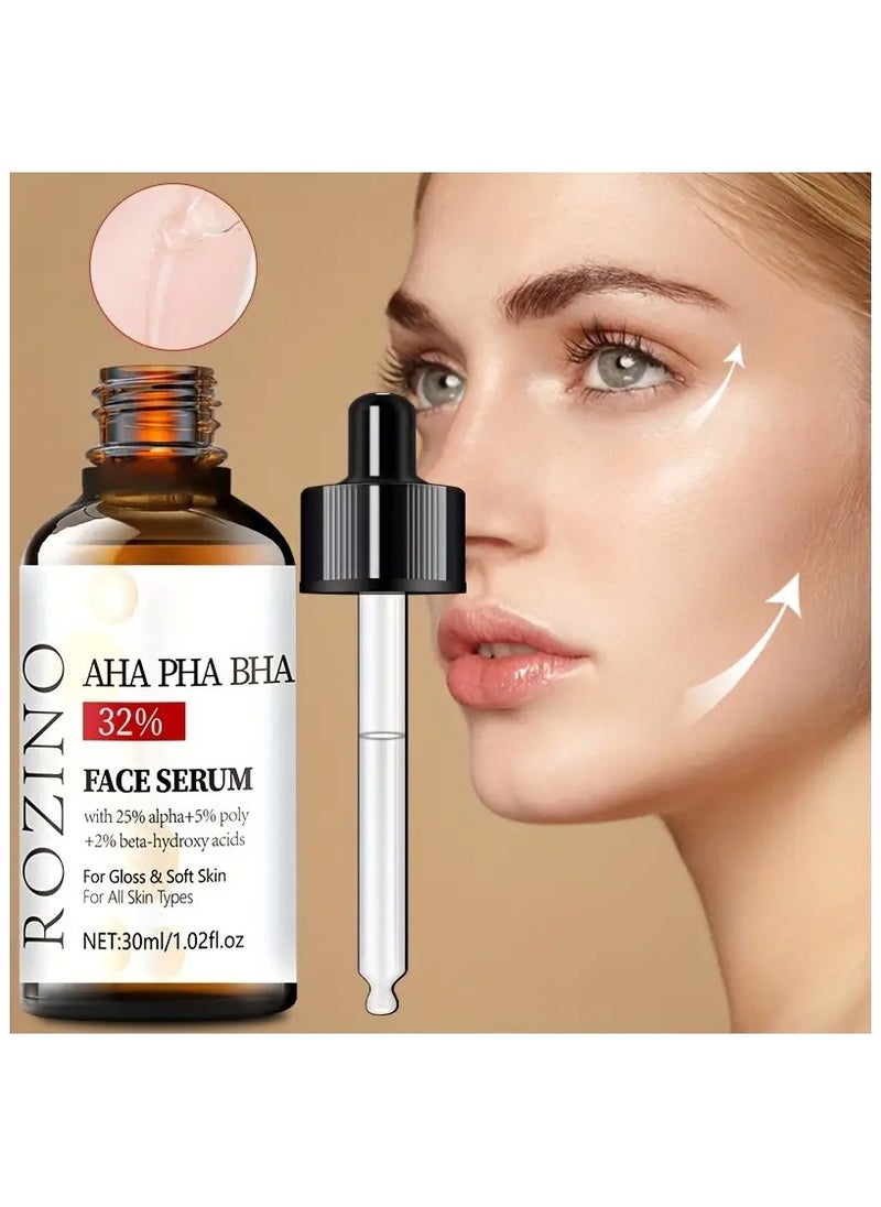 Rozino - AHA PHA BHA 32% Face Serum, 30ml/1.02fl.oz - Exfoliating Glycolic Acid Complex For Deep Hydration, Moisturizing, Firming Skin & Elasticity Boost, Suitable For All Skin Types - Image 1