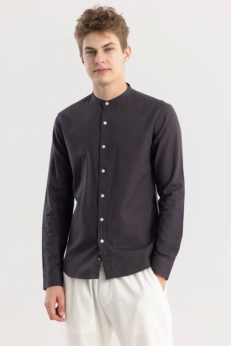 SNITCH Charcoal Grey Charcoal Grey Solid Long Sleeve Slim Fit Shirt for Men | Best Price UAE