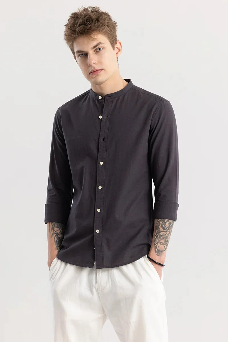 سنيتش Charcoal Grey Solid Long Sleeve Slim Fit Shirt