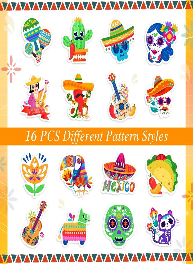TORINALITAL 1200 Pcs Mexican Fiesta Stickers, 16 Styles Mexican Theme Stickers Party Favors for Kids Fiesta Scrapbook Sticker Round Circle Labels - Image 5