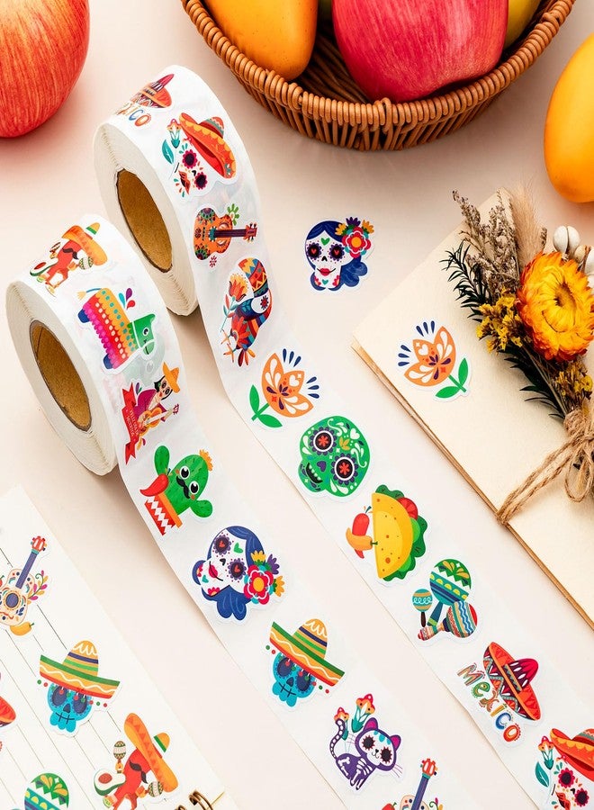 TORINALITAL 1200 Pcs Mexican Fiesta Stickers, 16 Styles Mexican Theme Stickers Party Favors for Kids Fiesta Scrapbook Sticker Round Circle Labels - Image 4
