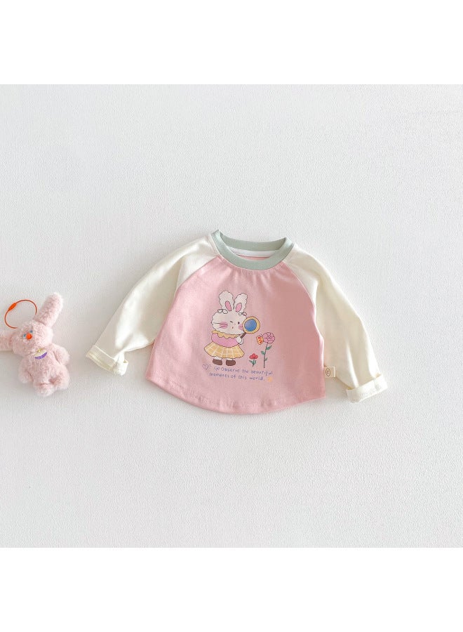 Girls' Cute Korean-style T-shirt 2026 New Spring Baby Raglan Sleeve Fashion Print Base Layer Children's Spring Clothing