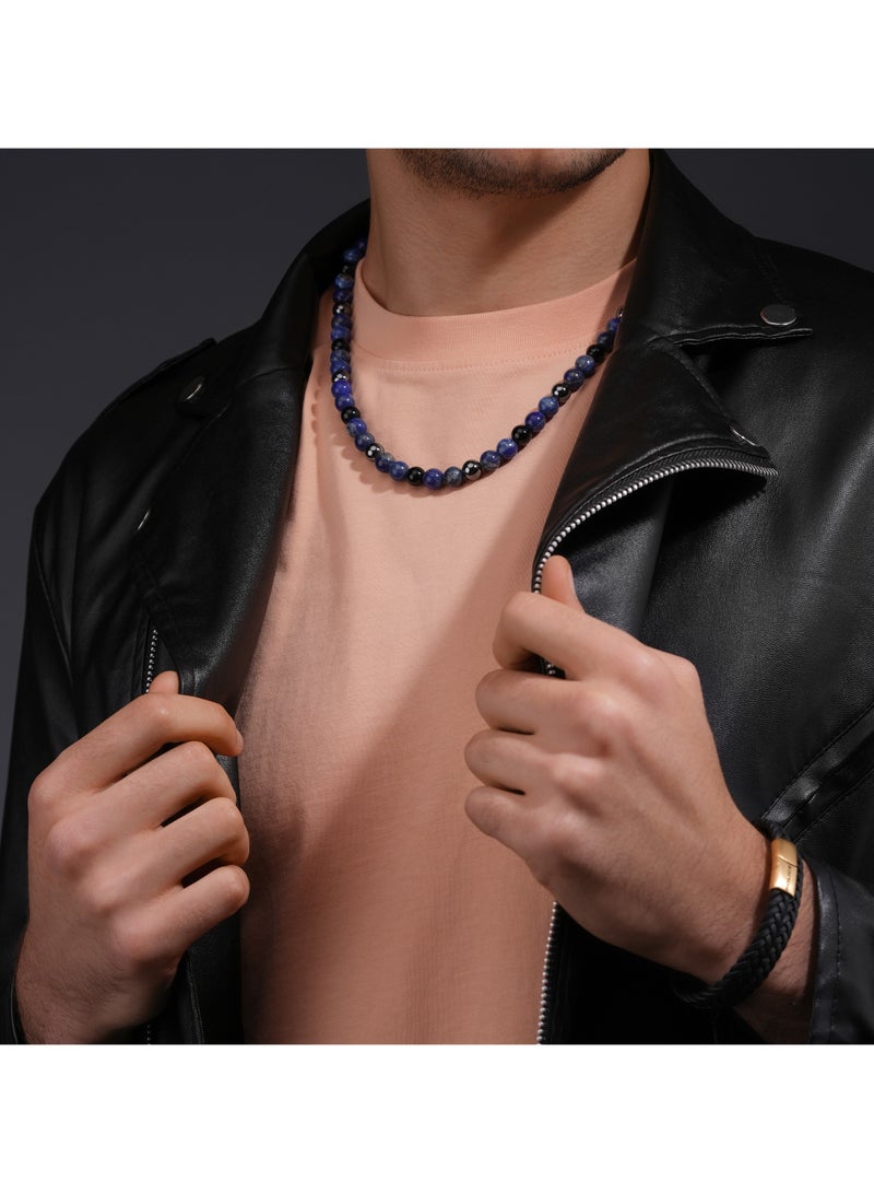 بوليس قلادة رجالية بخرز كروي ثلاثي الألوان رمادي، كحلي وأسود - Image 4