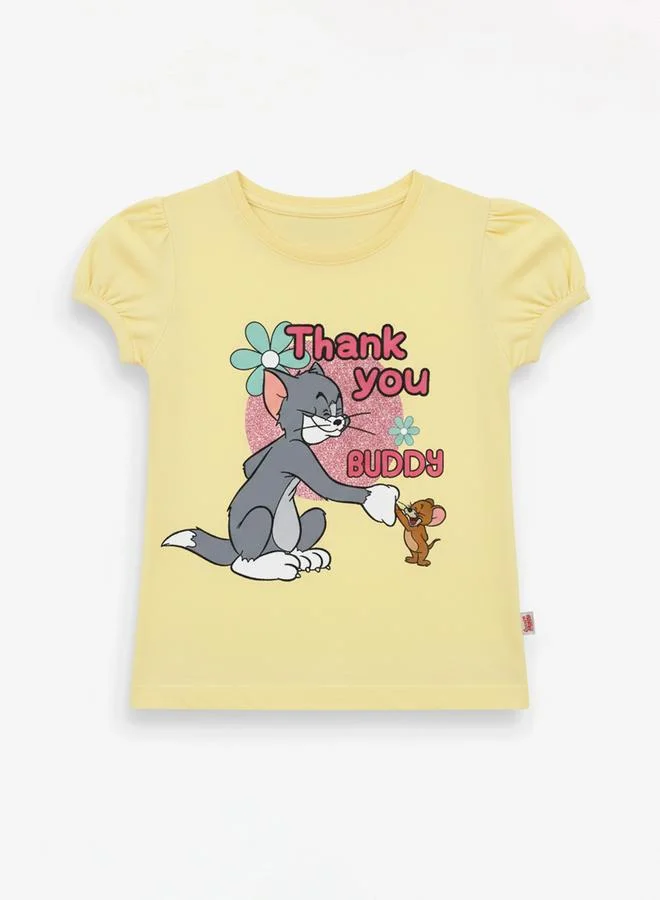 Tom And Jerry Graphic Print Round Neck Fashion T-shirt