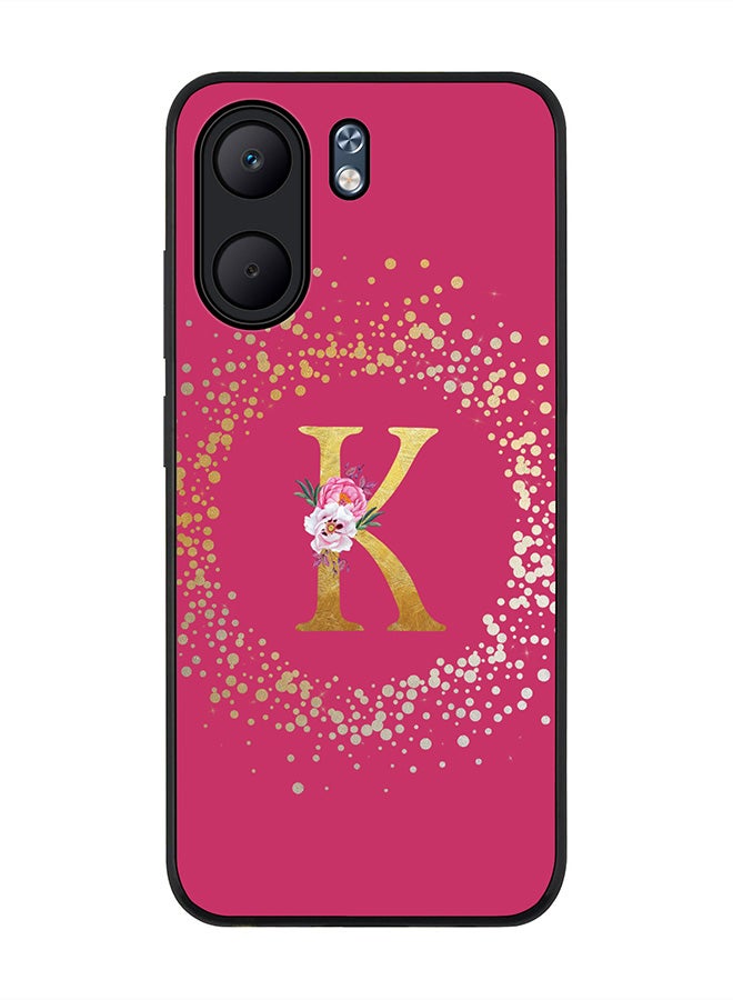 Stylizedd For Oppo A5x 5G / A5x 4G Case,Slim fit Camera Protection, Shockproof Thin Phone cover  - Custom Monogram Floral - K ( Deep Pink )