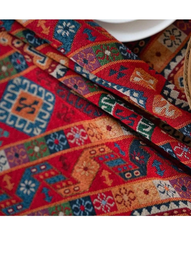 Generic - Tablecloth Red Festive Jacquard Table Cloth Christmas Chunky Tassels Table Cover Party Dinner Table Decoration Bohemia,Red Badge,140x220cm - Image 1