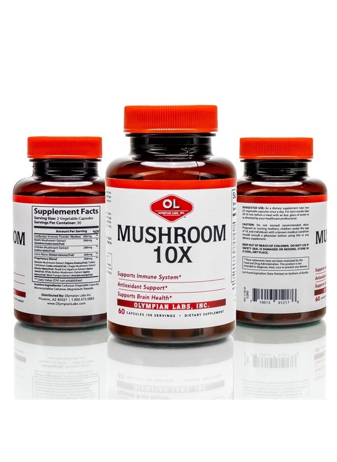 Olympian Labs 10X Mushroom Supplement Capsules - Comprehensive Formula Supporting Immune System, Antioxidant, Brain Health - 60 Capsules (30 Servings)  - Image 2