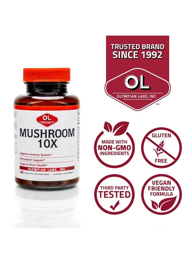 Olympian Labs 10X Mushroom Supplement Capsules - Comprehensive Formula Supporting Immune System, Antioxidant, Brain Health - 60 Capsules (30 Servings)  - Image 4