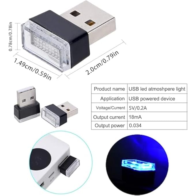 ChicAbode 7 قطع من مصابيح جو LED للسيارة بمنفذ USB مصابيح ليلية صغيرة محيطة داخلية متعددة الألوان طقم إضاءة ديكورية للسيارة والكمبيوتر المحمول والحفلات 7 ألوان - Image 3