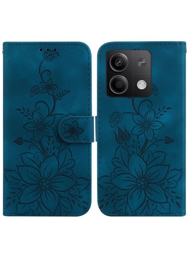 HuHa Case Cover For Xiaomi Redmi Note 13 5G Lily Embossed Leather Phone Case Dark Blue 