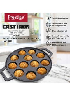 Prestige مقلاة أبام من الحديد الزهر Prestige بحجم 26 سم | مقلاة أبام ذات مقبضين | أدوات الطبخ السوداء مسبقة التتبيل للحث - PR48908  - Image 4