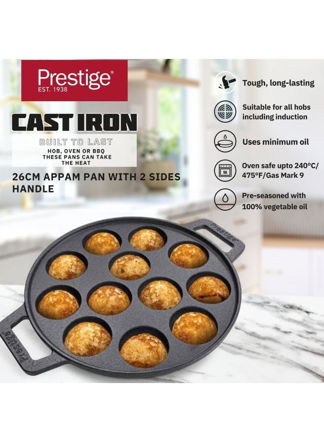 Prestige Prestige Cast Iron Appam Pan 26 CM | Duel Handle Appam Pan | Pre Seasoned Induction Cookware Black - PR48908  - Image 4