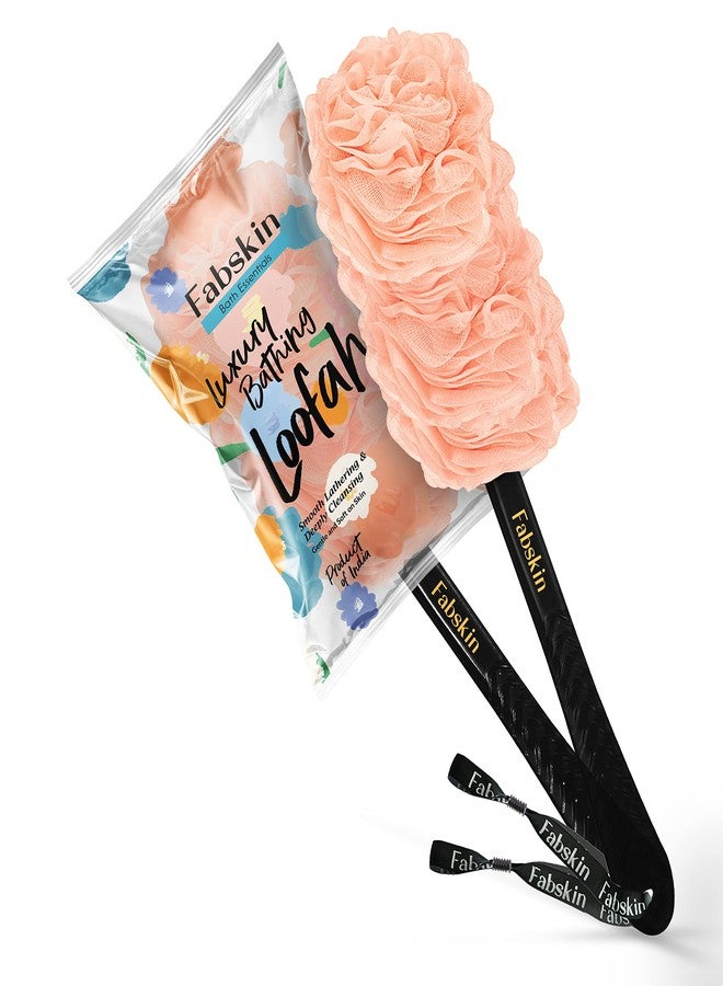 Fabskin Bath Body Brush Loofah For Men & Women With Long Handle | Bathing Brush With Black handle | Body Bath Brush | Back Scrubber For Bathing | Made In India (PEACH) - Image 2