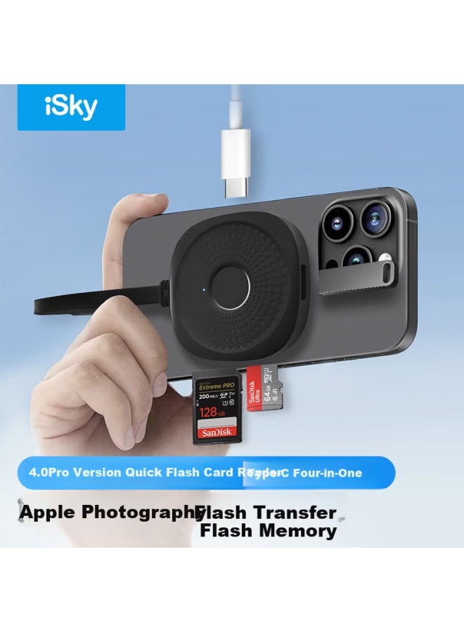 Iskyi Phone 15/16 Promax Phone Card Reader, Magnetic Type-c Four-in 4.0 Sd/tf Expansion Dock, Flash Storage Transfer, Compatible With Apple Phones, Computers, Ipad - Image 1